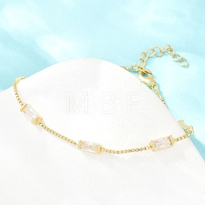 Brass Pave Rectangle Cubic Zirconia Link Chain Bracelets KK-CBA960E-14C-G-1
