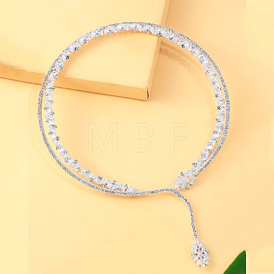 Brass Pave Clear Cubic Zirconia and Crystal Rhinestone Flower Pendant Choker Necklaces for Women WG748D8-01-1