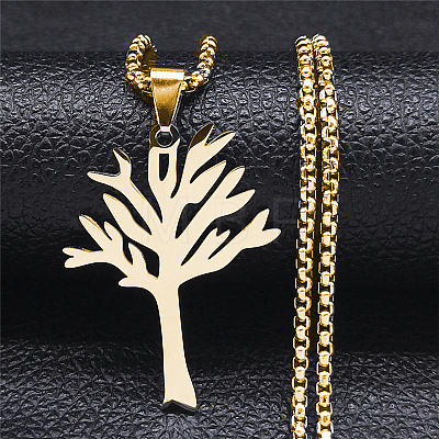 201 Stainless Steel Tree of Life Pendant Box Chain Necklaces FS-WGEEACC-03-1