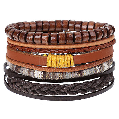 4Pcs Retro Cattlehide Leather Cord Multi-strand Bracelets for Men WGE7990-10-1