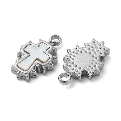 304 Stainless Steel Pave Natural White Shell Cross Charms STAS-S163-26P-1