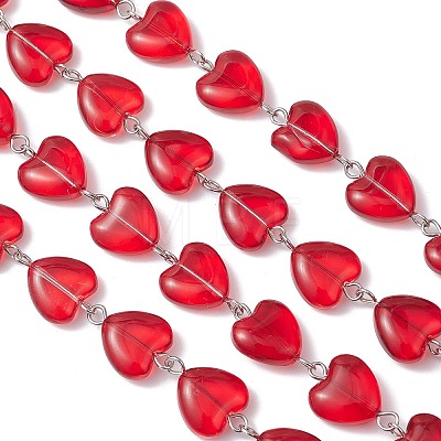 3Pcs 3 Colors Iron Glass Handmade Heart Link Chains AJEW-JB01447-1