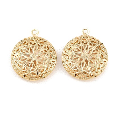 Flat Round Brass Hollow Locket Pendants KK-K414-11B-G-1