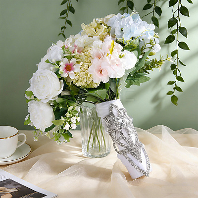 Brass & Polyester & Rhinestone Flower Bouquet Ribbon DIY-FG0010-31-1