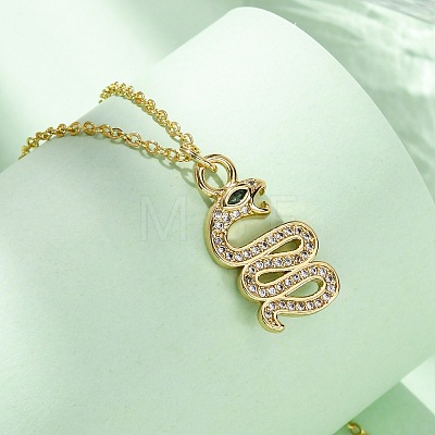 Brass Micro Pave Clear Cubic Zirconia Snake Pendant Necklaces NJEW-S438-02I-G-1