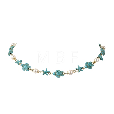 Starfish & Turtle Synthetic Turquoise Beaded Necklace & Bracelet Sets SJEW-JS01385-02-1