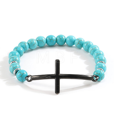 Synthetic Turquoise Beaded Stretch Bracelets for Women Men MG9269-2-1