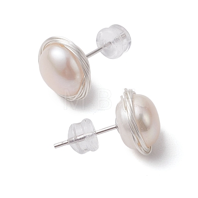 Natural Pearl Ear Studs EJEW-P286-32P-1