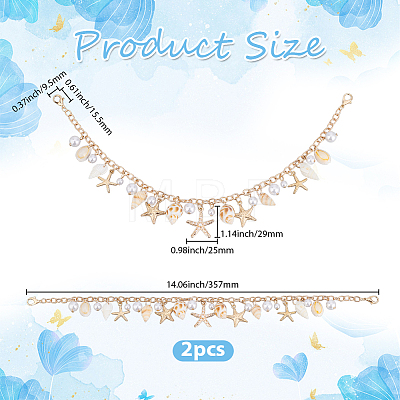 2Pcs Bohemian Starfish Alloy & Natural Shell Tassel Bag Decorative Chains AJEW-BBC0001-13-1