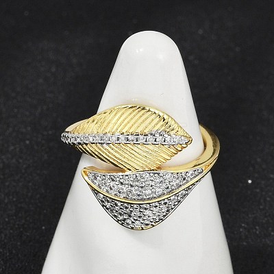 Brass Micro Pave Cubic Zirconia Open Cuff Ring for Women RJEW-F177-03GP-01-1