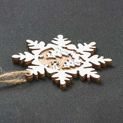 Christmas Theme Natural Wood Pendant Decorations HJEW-P010-11-1