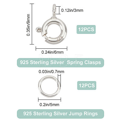 12Pcs 925 Sterling Silver Spring Ring Clasps STER-CN0001-21-1