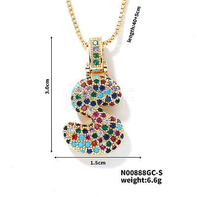 Brass Pave Colorful Cubic Zirconia Letter Pendant Box Chain Necklaces NU0575-19-1