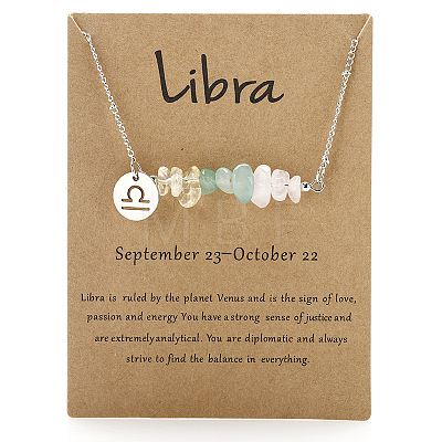 Natural Green Aventurine & Citrine & Quartz Crystal Chip & Alloy Constellation Pendant Necklaces WGB0CBC-11-1