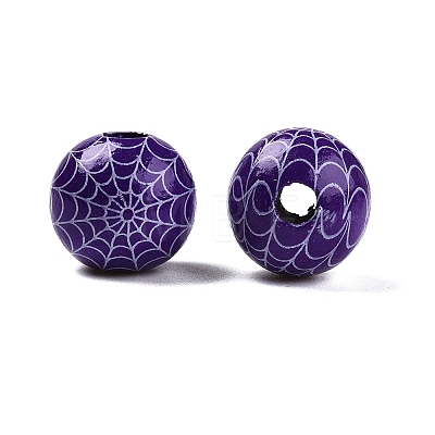 Halloween Printed Spider Webs Colored Wood European Beads WOOD-K007-04B-1