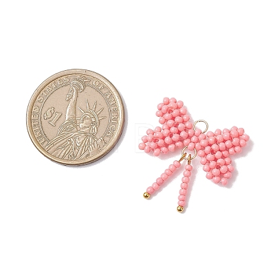 Glass Seed Beaded Bowknot Pendants PALLOY-MZ01055-02-1