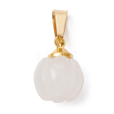 Natural White Jade Pumpkin Charms with Golden Tone 304 Stainless Steel Snap on Bails PALLOY-JF02349-03-1