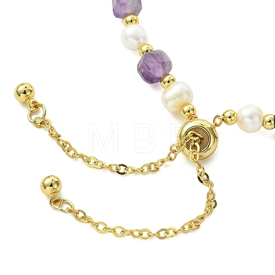 Adjustable Natural Amethyst & Cultured Freshwater Pearl Beads Slider Bracelets for Women BJEW-JB13609-02-1