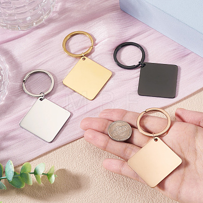 4Pcs 4 Styles Stainless Steel Keychains KEYC-TA0004-81C-1