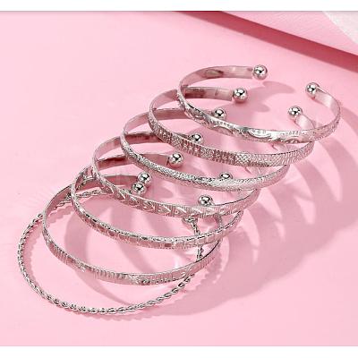 7Pcs Alloy Cuff Bangle Set for Women WG45AE5-08-1