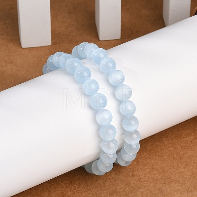 Dyed Natural Selenite Round Beaded Stretch Bracelets for Women G-U005-02H-1