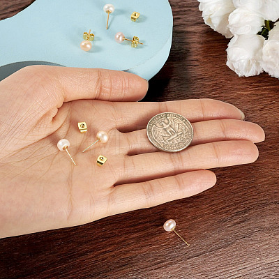 6Pcs 3 Colors Natural Cultured Freshwater Pearl Stud Earrings EJEW-TAC00025-1