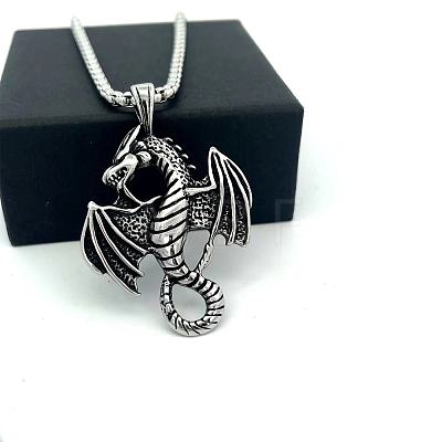 Vintage Punk 304 Stainless Steel Dragon Pendant Necklaces for Men Women LN2860-1