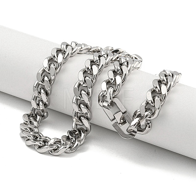 Non-Tarnish 201 Stainless Steel Cuban Link Chain Necklaces for Women and Men NJEW-F322-15P-01-1