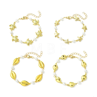 4Pcs 304 Stainless Steel & Shell Pearl Link Chains Bracelets for Women BJEW-JB13815-1