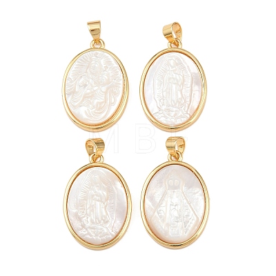 Natural White Shell Oval Pendants KK-F919-43B-G-1