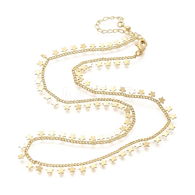 Rack Plating Brass Star Tassel Pendant Necklaces for Women NJEW-M048-02G-1