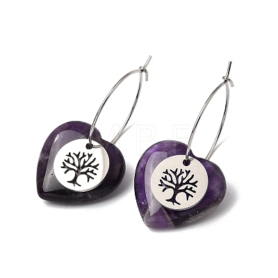 Natural Amethyst & 304 Stainless Steel Hoop Earrings for Women EJEW-G475-05P-06-1