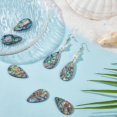 8Pcs Natural Paua Shell/Abalone Shell Pendants SHEL-BC0001-048B-1