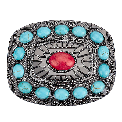 1Pc Rectangle Alloy & Synthetic Turquoise Buckles FIND-CL0002-38A-1