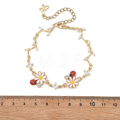 Brass Micro Pave Clear Cubic Zirconia Beaded Link Chain Bracelets BJEW-JB13911-1