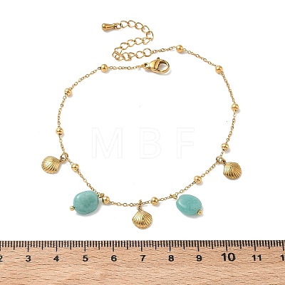 Summer Beach 304 Stainless Steel Shell Shape and Blue Synthetic Gemstone Charm Anklets for Women AJEW-K054-03G-1