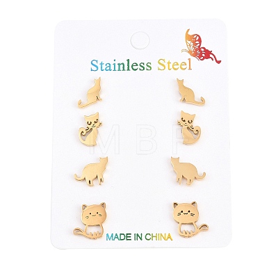 4 Pairs 304 Stainless Steel Stud Earrings EJEW-G469-02G-03-1