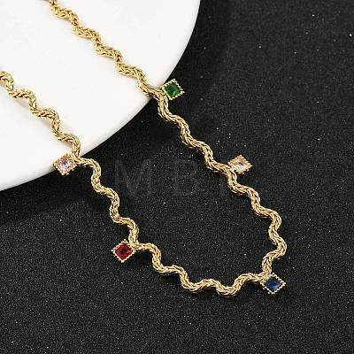 304 Stainless Steel Rope Chain Colorful Cubic Zirconia Tassel Necklaces for Women NJEW-V015-01G-B-1