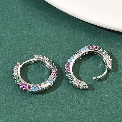 Brass Micro Pave Cubic Zirconia Hoop Earrings EJEW-C181-13P-1