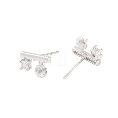 Rhodium Plated 925 Sterling Silver Micro Pave Clear Cubic Zirconia Stud Earring Findings STER-U004-08P-1