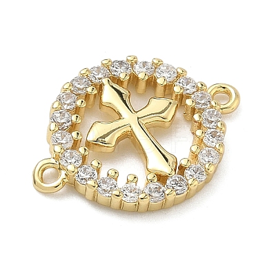 Brass Micro Pave Clear Cubic Zirconia Religion Ring with Cross Links Connector Charms KK-A282-08B-G-1