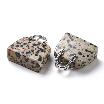 Natural Dalmatian Jasper Brass Pendants KK-E274-01P-015-1