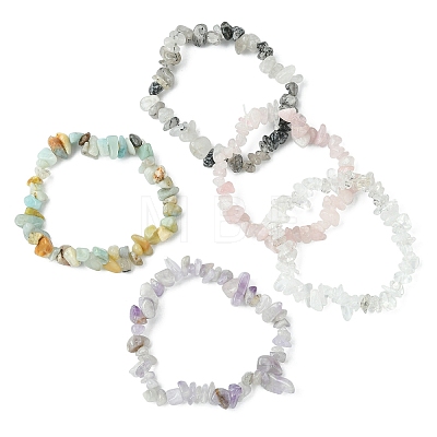 5Pcs 5 Style Natural Mixed Gemstone Chips Beaded Stretch Bracelets Set for Women BJEW-FZ00007-1