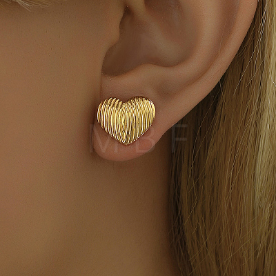 Romantic Striped Heart Stainless Steel Stud Earrings JJ3371-2-1