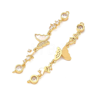 Brass Pave Clear Cubic Zirconia Connector Charms KK-Z139-12G-04-1