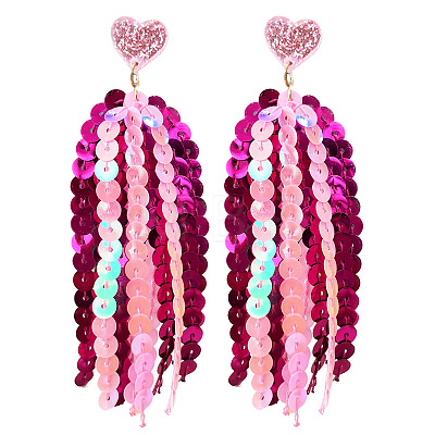 Heart Acrylic & Plastic Glitter Tassel Stud Earrings FS-WGEB983-09-1