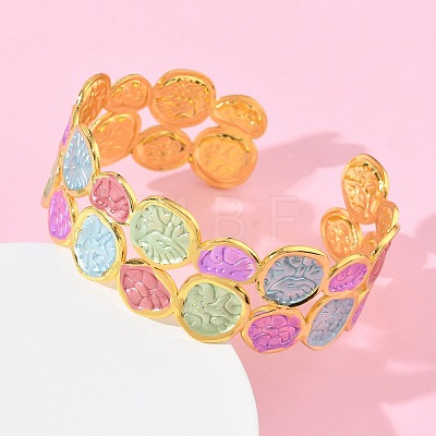 Multicolor Brass Enamel Cuff Bangles for Women BJEW-G787-02G-01-1