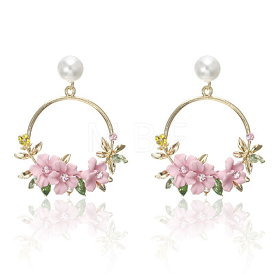 Ring with Flower Alloy & Rhinestone & Polymer Clay Stud Dangle Earrings FS-WGDD86E-04-1