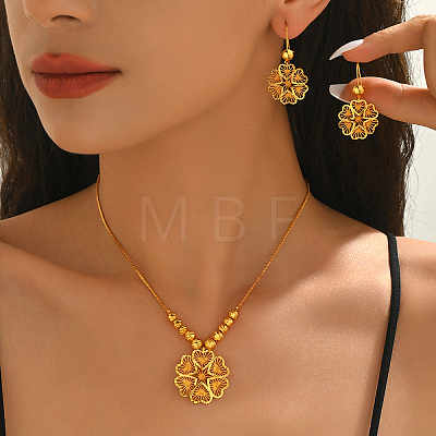 Brass Hollow Flower Hoop Earrings & Pendant Necklaces Sets for Women JE0471-1