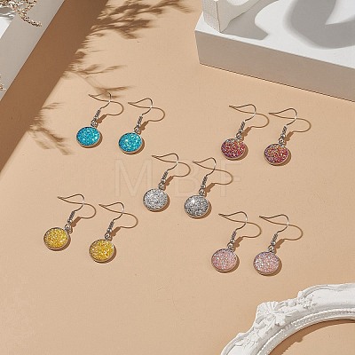 5 Pair 5 Color Bling Resin Flat Round Dangle Earrings EJEW-JE05155-1